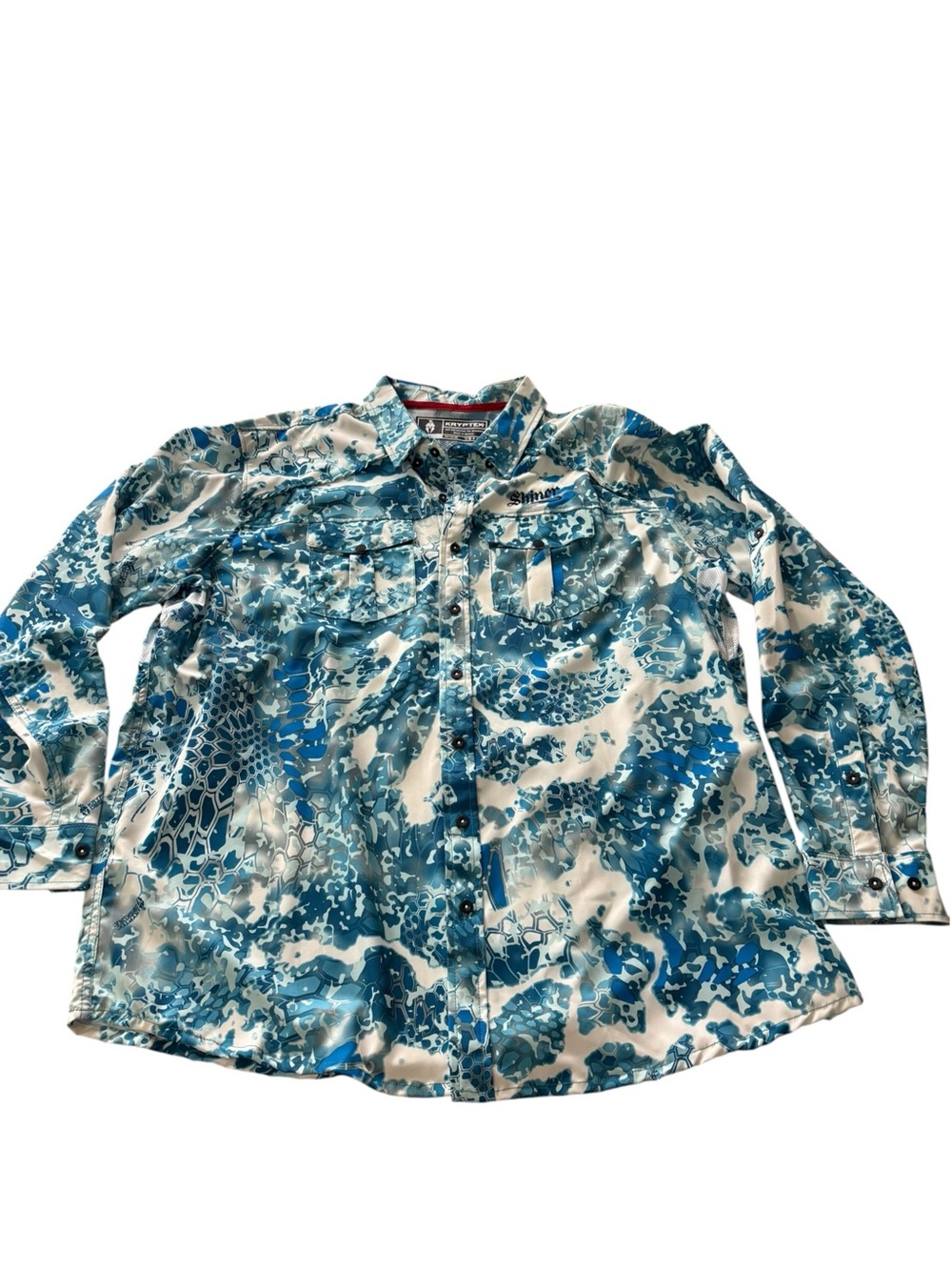 NWOT Kryptek Blue Camo Fishing Shirt XL - Shiner Embroidered